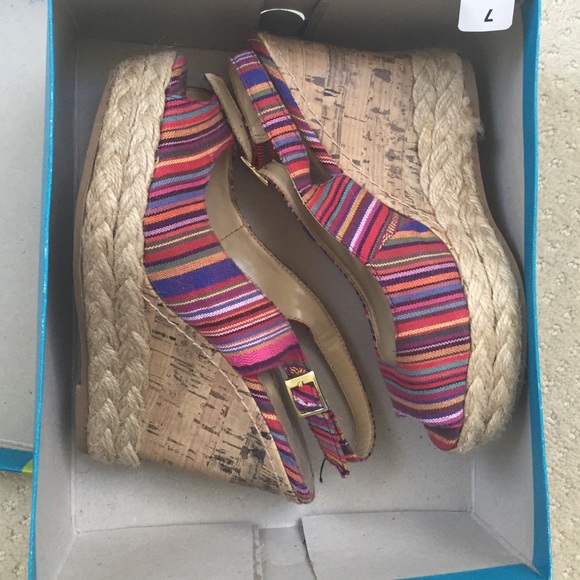Montego Bay Club striped canvas wedges WITH BOX