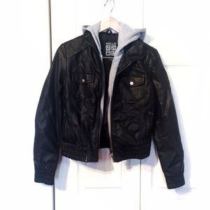 NOLLIE faux leather jacket with detachable hoodie