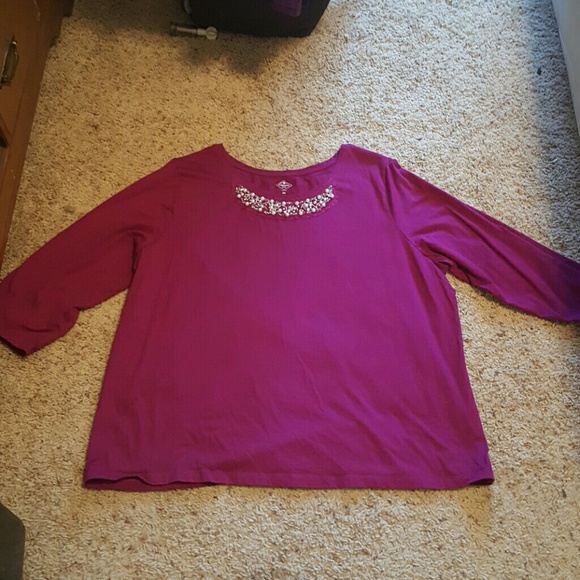 St. John's Bay Tops - St. John's Bay 3/4 length sleeve embellished  3x