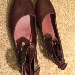 Maroon leather flats with strap