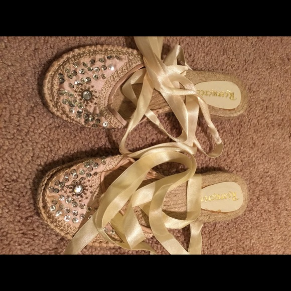 Espadrilles ribbon lace up flat sandals - Picture 1 of 2