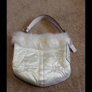 Coach white rabbit fur bag