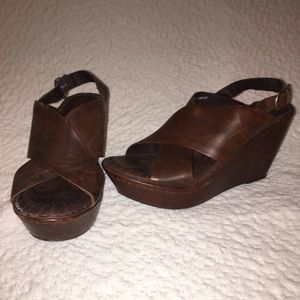 Brown leather wedges size 8