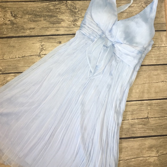 Baby Blue Accordion-Pleat Halter Dress