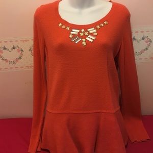Banana Republic peach jeweled peplum sweater