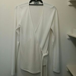 White wrap around sweater