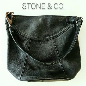 STONE & CO BLACK GENUINE LEATHER SHOULDER BAG