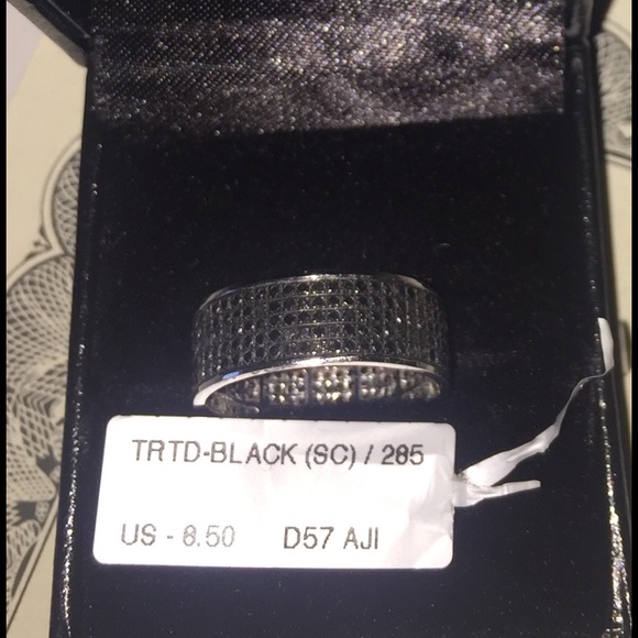 Men's 14k white gold black diamond ring 1.25ct