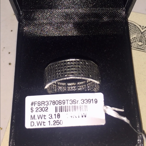 Men's 14k white gold black diamond ring 1.25ct