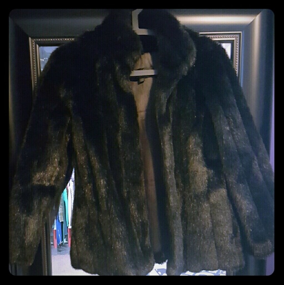 Black faux mink fur coat