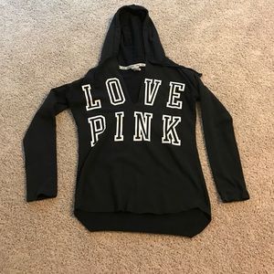 Black VS Pink hoodie. Longer in the back.