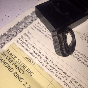 Men's black ster.silver black diamond ring 2.25ct