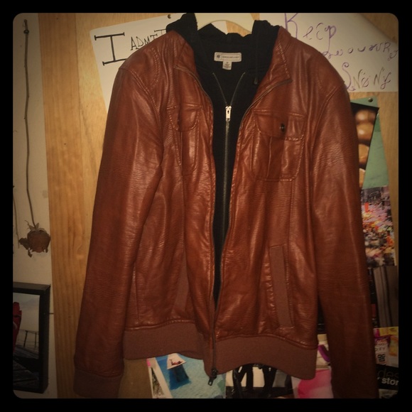 Urban Outfitters Maroon faux leather hoodie jacket