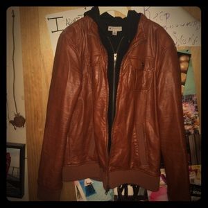 Urban Outfitters Maroon faux leather hoodie jacket