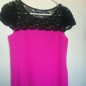 Express Tops - NEW EXPRESS FUCHSIA BLACK LACE TOP XS