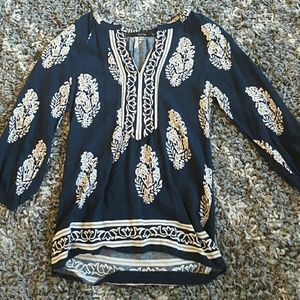 Stitch Fix Navy & Gold Printed Blouse