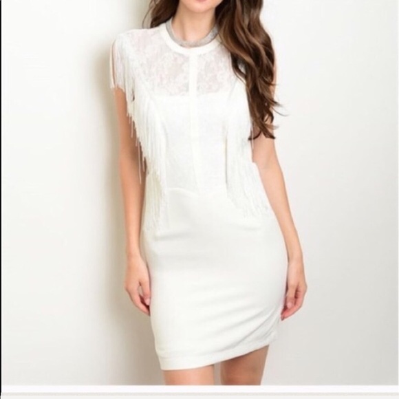 Band of Gypsies Dresses & Skirts - Band of Gypsies White Fringe Backless Dress ♥️🌸