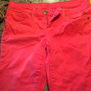 Bright red skinny jeans!