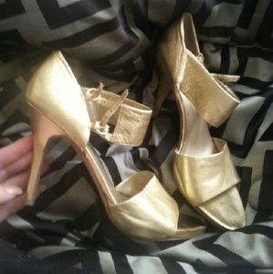 Nine West Gold Ankle Strap Heels