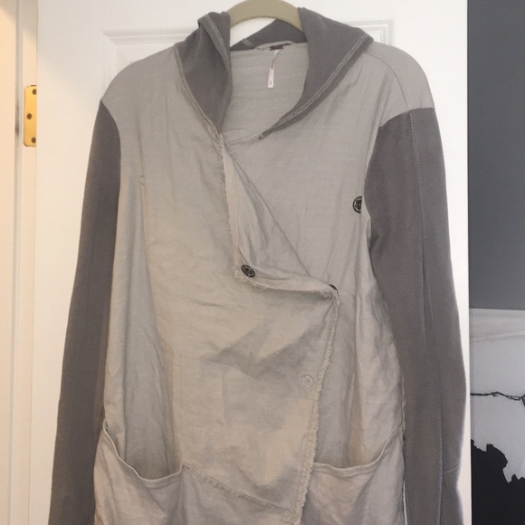Grey Free People Button-Up Hooded Jacket
