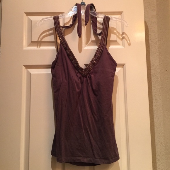 Beaded brown strapless tank