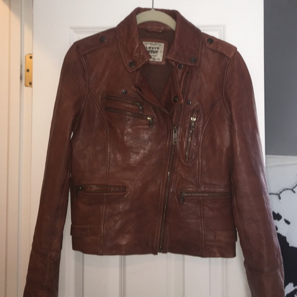 GENUINE Brown Leather Jacket w/ Zippers