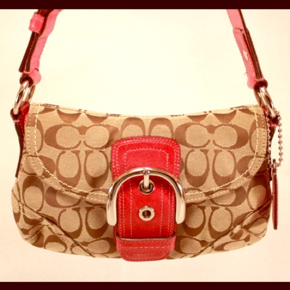 Coach Handbags - COACH Signature Tan Soho  Bag w/ Fuschia Detail