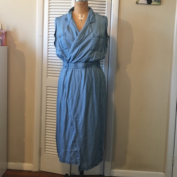 Dresses & Skirts - NWOT! Fun chambray wrap front shirt dress!