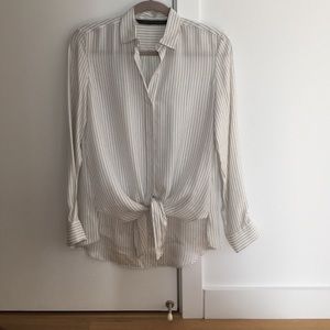 Zara Silk Vertical Pen Stripe Shirt