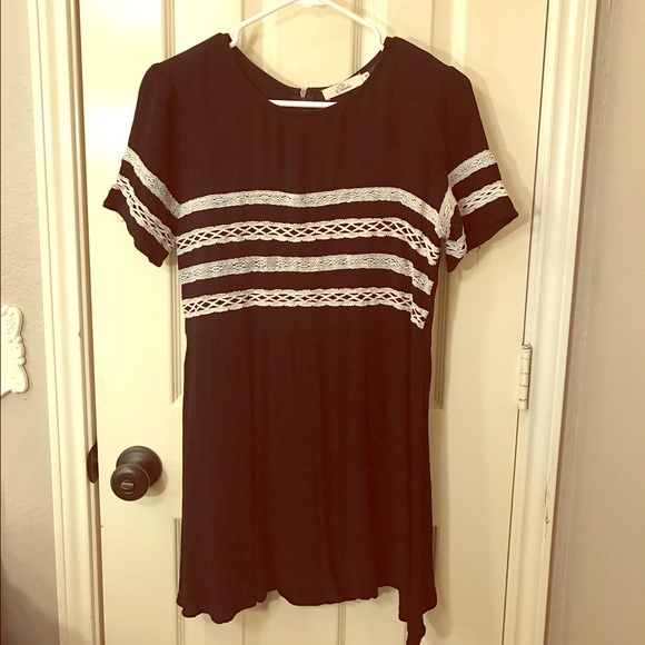 Black Crepe Mini Dress/Tunic w/ White Lace Detail
