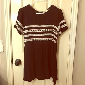 Black Crepe Mini Dress/Tunic w/ White Lace Detail