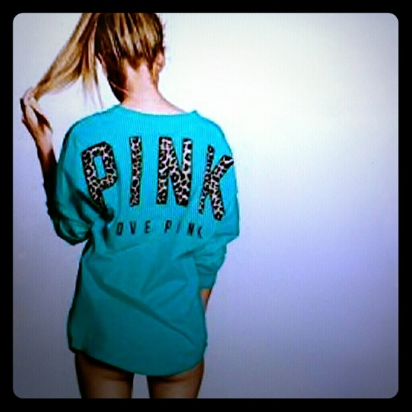 VS Pink Rare Cheetah Teal Varsity Crew