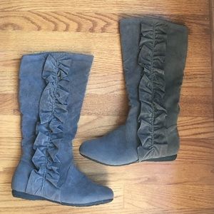 Gray Ruffled Boots