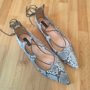 TOPSHOP SNAKESKIN LACE UP FLATS