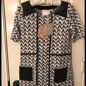 •ANTHOPOLOGIE• Tweed Mini Dress w/ Black Leather