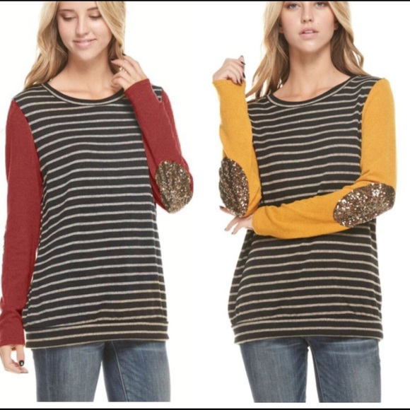 Tops - •sequin elbow patch sweater•