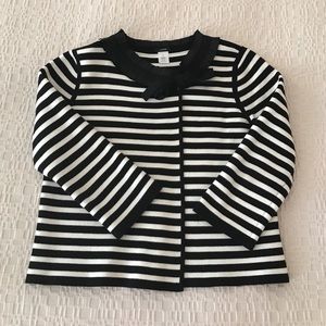 J.Crew striped sweater with snap/ribbon closure