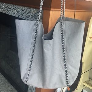 Gray vegan leather tote
