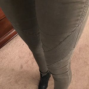 Army Green Biker Skinny Jeans