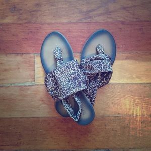 Leopard print wrap sandals