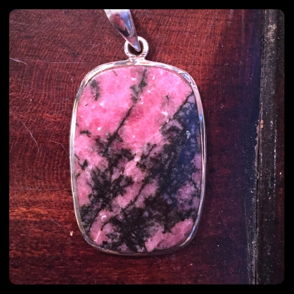 Rhodonite Faceted Stone Pendant in Solid Sterling