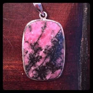 Rhodonite Faceted Stone Pendant in Solid Sterling
