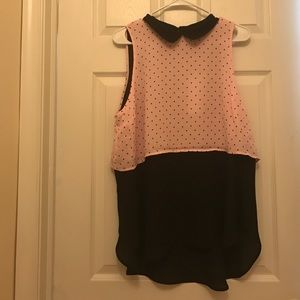 NWT pink and black polka dot collared blouse
