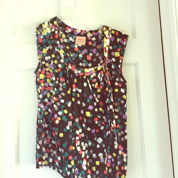 Black blouse with multi-color square pattern