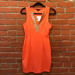 Gold Studded Coral Bodycon GUESS Dress