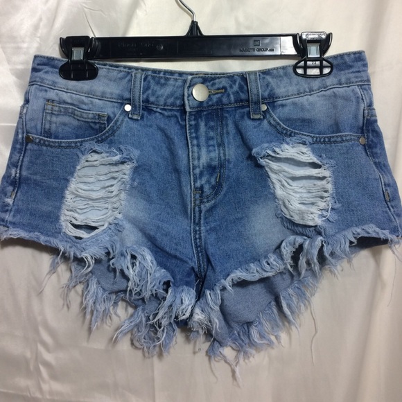 Foreign Exchange Pants - Cheeky Distressed Light Denim Daisy Duke Shorts