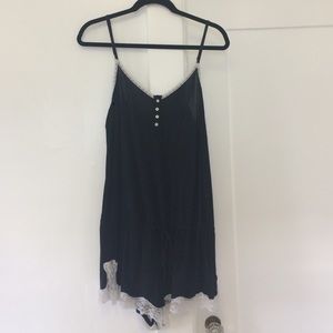 Victoria's Secret Black Pajama Romper Lace Trim