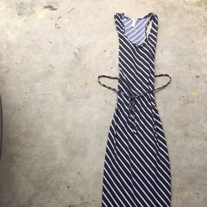 Black and White Striped Maxi Dress with Belt