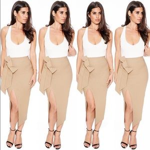 Naked Wardrobe high waisted bow slit skirt