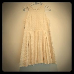 Cream pleated A-line lacy knit dress
